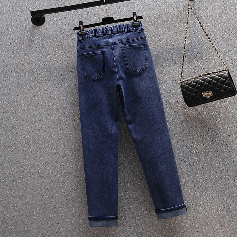 Rastezljive ravne ženske traperice visokog struka PatchWork elastične traper hlače do gležnja Ženske pantalone De Mujer