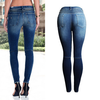 Νέο Jeans Biker Μπλε Τζιν Γυναικεία Μοτοσικλέτα Skinny Pants Biker Zip Mid High Waist Stretch Motor Jeans για Γυναικεία