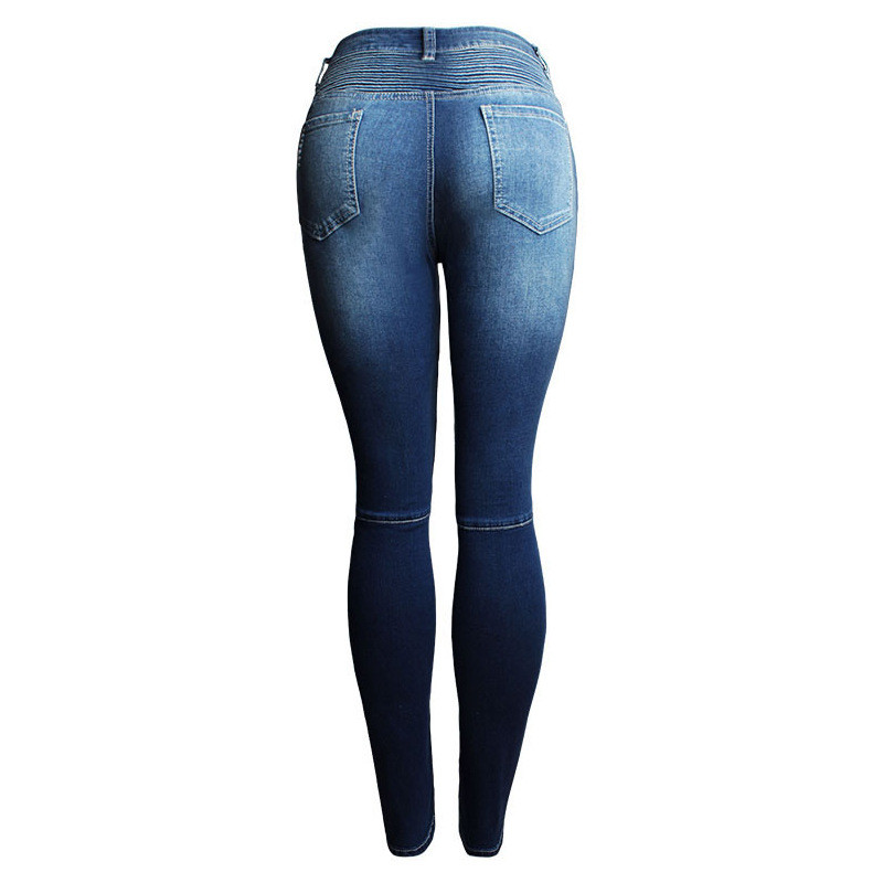Νέο Jeans Biker Μπλε Τζιν Γυναικεία Μοτοσικλέτα Skinny Pants Biker Zip Mid High Waist Stretch Motor Jeans για Γυναικεία