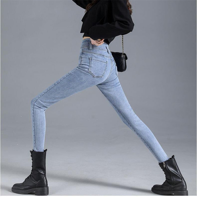 Koreai divat Szabálytalan szélű, magas derekú ceruzafarmer Őszi mosott Do Old Stretch farmer nadrág Utcai viselet Vékony Cowboy Pantalones