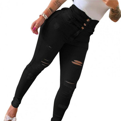 Ženske traperice, trend jeseni 2022., modne, poderane, s dugmadima visokog struka, ležerne, uske, obične dnevne traperice s džepovima