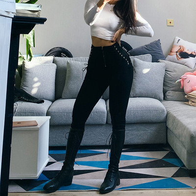 Nove proljetne jesenske visokokvalitetne harajuku traperice visokog struka s dizajnom lanca, ženske ulične hip hop hlače za slobodno vrijeme