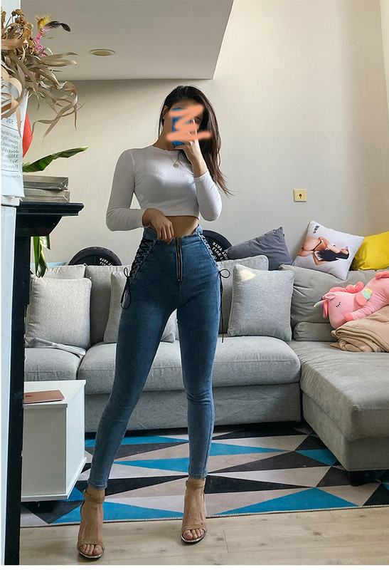 Nove proljetne jesenske visokokvalitetne harajuku traperice visokog struka s dizajnom lanca, ženske ulične hip hop hlače za slobodno vrijeme