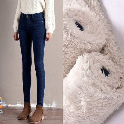 Ψηλή μέση υπερμεγέθη 34 χοντρά χειμωνιάτικο μάλλινο λεπτό τζιν Γυναικεία ζεστή φλις γραμμή στενό παντελόνι τζιν μολύβι Stretch παντελόνι