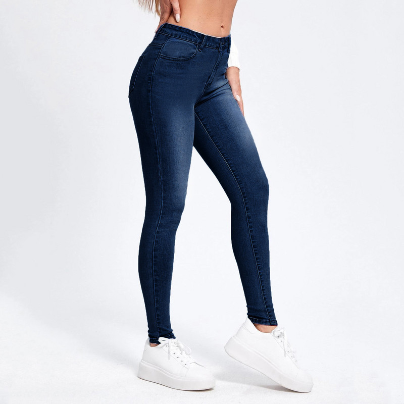 Seksi uske plave traperice visokog struka Ženske modne uske pencil hlače Rastezljive ženske traperice Ulične elastične uske traper hlače