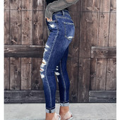 Wepbel Jeans Women Ripped Washed Hole Μπλε Casual Ripped Jeans ψηλόμεσο Skinny καλοκαιρινό τζιν παντελόνι Pencil παντελόνι