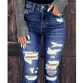 Wepbel Jeans Women Ripped Washed Hole Μπλε Casual Ripped Jeans ψηλόμεσο Skinny καλοκαιρινό τζιν παντελόνι Pencil παντελόνι