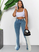 Early Autumn Women Color Block Patchwork Flare Τζιν παντελόνι Streetwear Ψηλόμεση Κουμπί επάνω Καμπάνα Τζιν παντελόνι τζιν