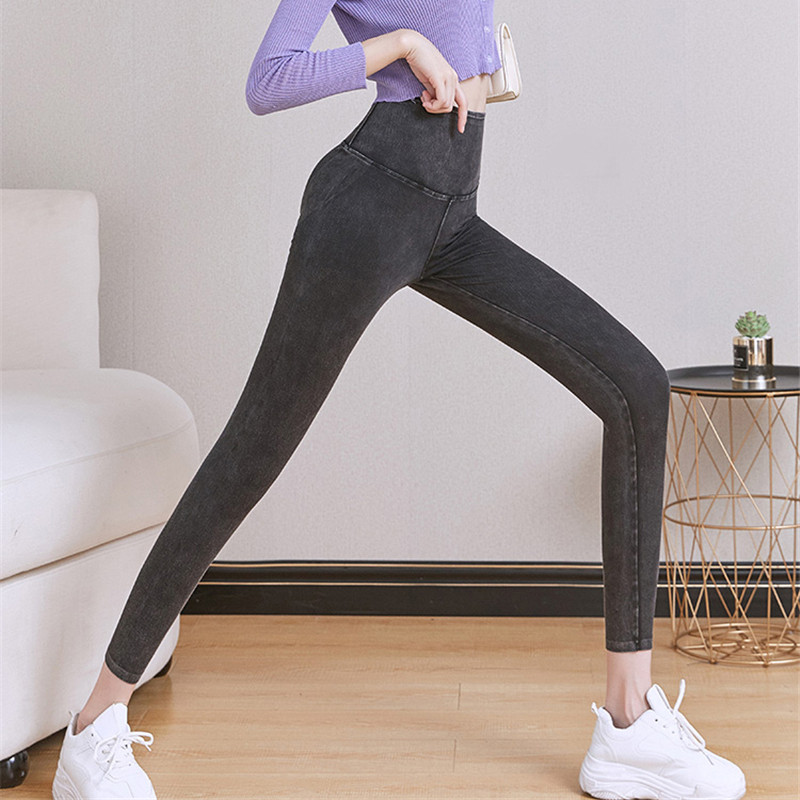 Proljeće ljeto 2023. Vintage traperice s visokim strukom, modne jednobojne tajice s visokim strukom, ležerne rastezljive ženske hlače