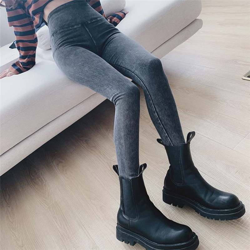 Proljeće ljeto 2023. Vintage traperice s visokim strukom, modne jednobojne tajice s visokim strukom, ležerne rastezljive ženske hlače