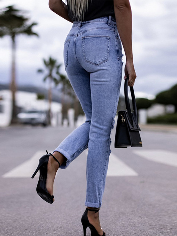 2023 Άνοιξη Καλοκαίρι Γυναικεία τζιν Γυναικεία Γυναικεία Γυναικεία Παντελόνια Κούφια ΤΡΥΠΗ με ίσιο πόδι στενό ισχίο για γυναικεία