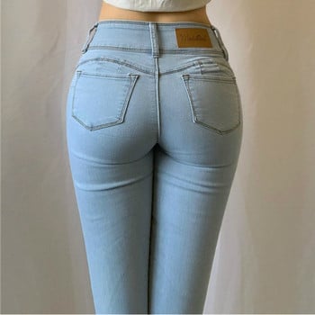 Γυναικείο Stretch Slim Jeans Ψηλόμεσο Push Up Hips Ελαστικό βαμβακερό μπλε τζιν παντελόνι Γυναικείο casual παντελόνι Slouchy τζιν