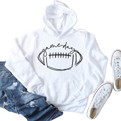 Game Day Rugby Alphabet kapuuts, sügistalvine pikkade varrukatega naiste kapuuts Kawaii gooti tänavarõivad naistele