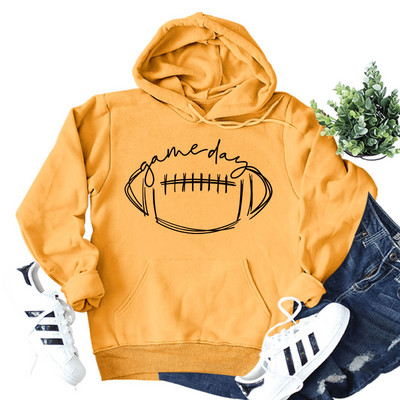 Game Day Rugby Alphabet kapuuts, sügistalvine pikkade varrukatega naiste kapuuts Kawaii gooti tänavarõivad naistele