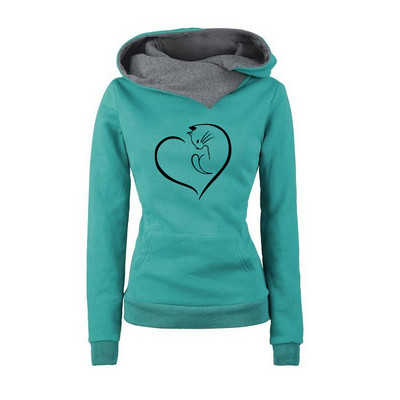 Ανοιξιάτικες φθινοπωρινές γυναικείες κουκούλες fleece Ζεστό δίχρωμο καπάκι Cat printing casual fashion trend Μακρυμάνικο γυναικείο φούτερ πουλόβερ