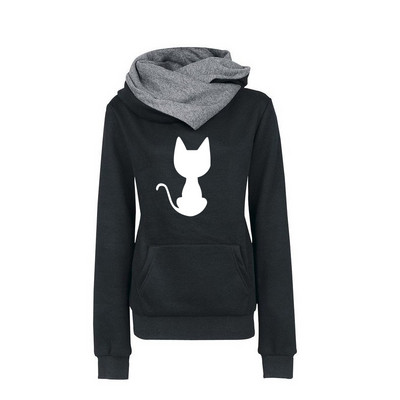 Ανοιξιάτικες φθινοπωρινές γυναικείες κουκούλες fleece Ζεστό δίχρωμο καπάκι Cat printing casual fashion trend Μακρυμάνικο γυναικείο φούτερ πουλόβερ