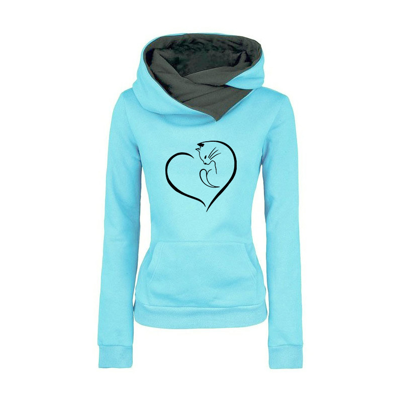 Ανοιξιάτικες φθινοπωρινές γυναικείες κουκούλες fleece Ζεστό δίχρωμο καπάκι Cat printing casual fashion trend Μακρυμάνικο γυναικείο φούτερ πουλόβερ