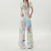 Πικάντικα κορίτσια Γυναικείες Y2k τζιν με κλίση με αντίθεση που πλένεται Καλοκαιρινό streetwear Fashion Hip Hop Design Sense Casual παντελόνι με φαρδύ πόδι