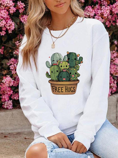 Μόδα ένδυσης γραφικά φούτερ Φθινοπωρινή άνοιξη με λαιμόκοψη Πικραλίδα Love Trend Μόδα Casual Women print Πουλόβερ