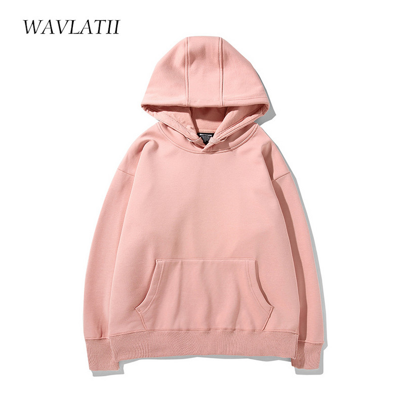 WAVLATII Νέες Γυναικείες Χειμερινές ζεστές κουκούλες Γυναικείες κίτρινες κουκούλες χοντρές φούτερ Lady casual μασίφ υπερμεγέθη μπλουζάκια WH2111