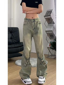 Γυναικεία Ρούχα Τζιν Αμερικάνικο ρετρό στυλ Street Wear Lace Up Jeans πλυμένα ίσια με φαρδύ πόδι Μοντέρνα casual γυναικεία παντελόνια