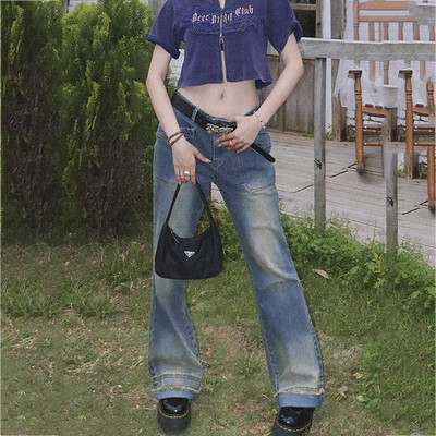 Γυναικεία τζιν 2023 Νέα μόδα Νέα παντελόνια Flare Χαμηλή μέση Streetwear Pocket Girl Spice Girl Casual απλό παντελόνι Γυναικεία τζιν
