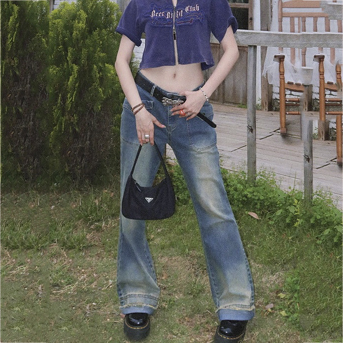 Γυναικεία τζιν 2023 Νέα μόδα Νέα παντελόνια Flare Χαμηλή μέση Streetwear Pocket Girl Spice Girl Casual απλό παντελόνι Γυναικεία τζιν