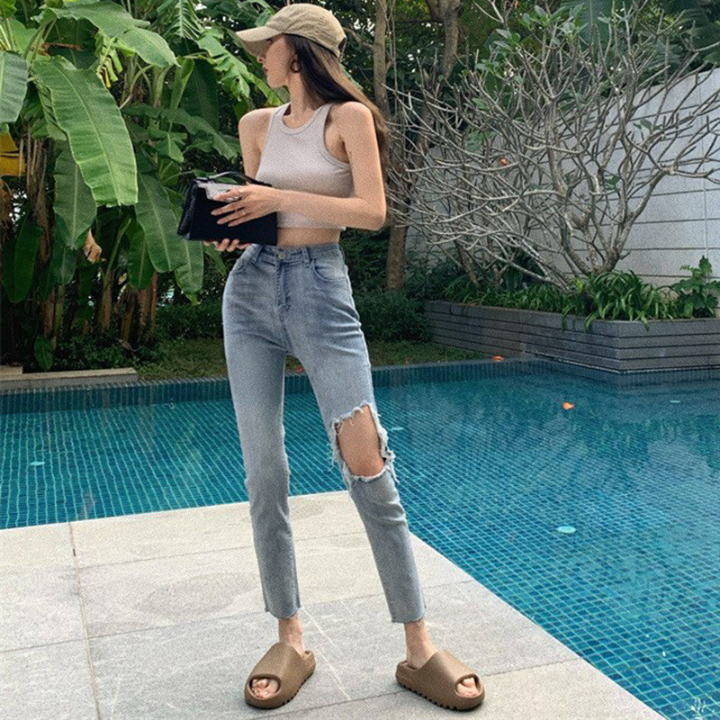 Ženska odjeća proljeće ljeto korejski stil 2023. Nove modne Spice Girl dizajn visokog struka svijetle ležerne jednostavne traperice