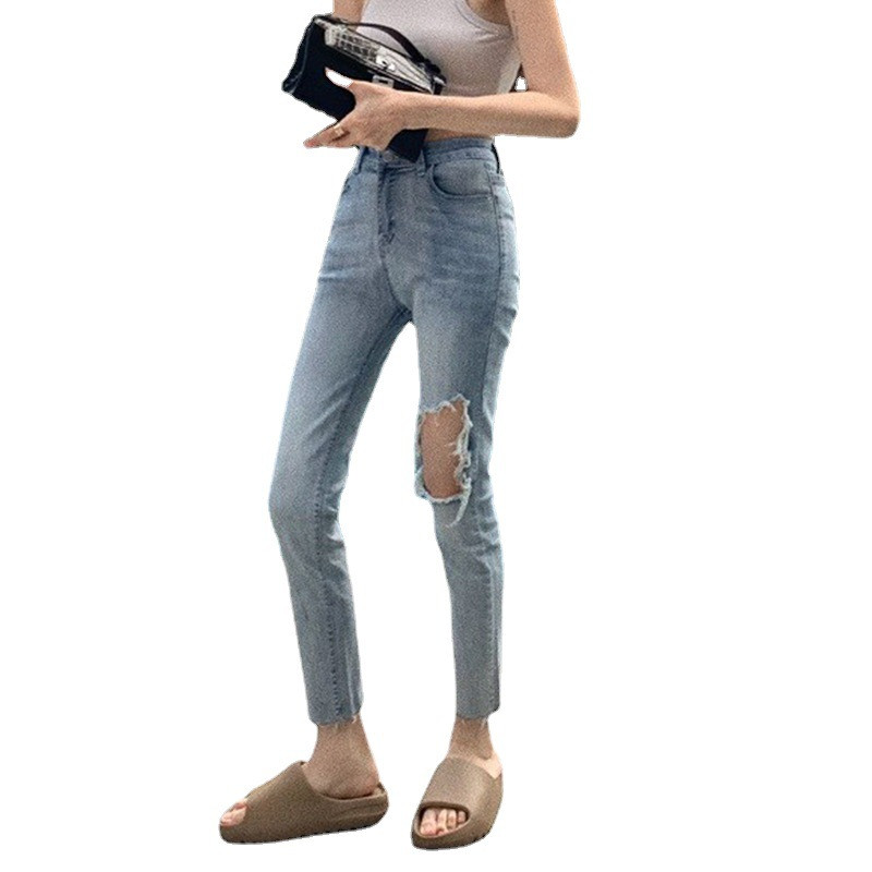 Ženska odjeća proljeće ljeto korejski stil 2023. Nove modne Spice Girl dizajn visokog struka svijetle ležerne jednostavne traperice