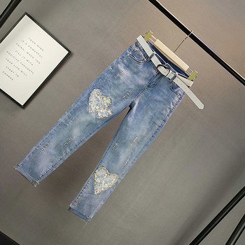 Heart Lace Cut Out Jeans Γυναικεία 2022 Άνοιξη Καλοκαίρι Ελαστικό Slim Hot Drill Pencil Παντελόνι Γυναικείο Παντελόνι Street Jenim Γυναικείο παντελόνι