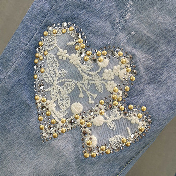 Heart Lace Cut Out Jeans Γυναικεία 2022 Άνοιξη Καλοκαίρι Ελαστικό Slim Hot Drill Pencil Παντελόνι Γυναικείο Παντελόνι Street Jenim Γυναικείο παντελόνι