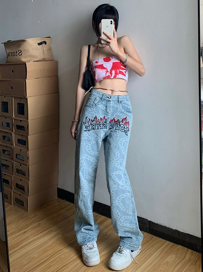 REDDACHiC Y2k teksad Naiste graafilised roosad vabaaja püksid, sirged laia säärega 2022 trendipüksid, naiste riidest Korea mood tänavarõivad
