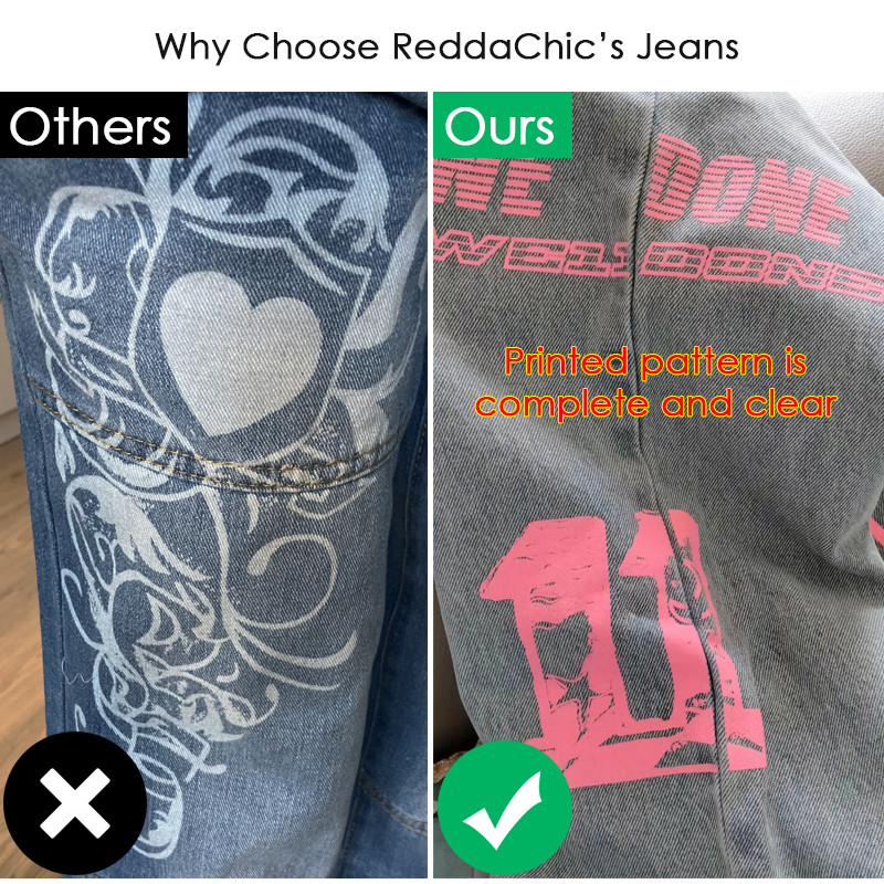 REDDACHiC Y2k τζιν Γυναικείο γραφικό ροζ καθημερινό παντελόνι ίσιο φαρδύ πόδι 2022 Παντελόνι μόδας Γυναικείο ύφασμα Κορεάτικη μόδα Streetwear