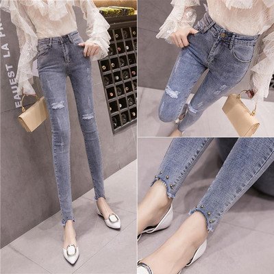 2023 Νέο vintage τζιν για γυναίκες ψηλόμεσο μολύβι παντελόνι Νέο τζιν αδυνατίσματος casual γυναικεία ρούχα Μονόχρωμα σκισμένα τζιν T15
