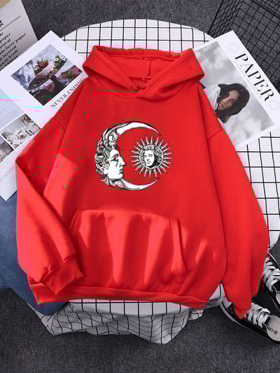 ήλιος και φεγγάρι ζωγραφισμένο στο χέρι σε στυλ High Street Γυναικείες μπλούζες με κουκούλα αισθητικής ζεστές μπλούζες Δημιουργικότητα Φούτερ Φαρδιά μαλακά εξωτερικά ενδύματα