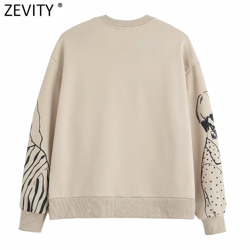 Zevity New 2021 Γυναικεία μόδα Beauty Girls Print Casual Φούτερ Γυναικείες Πλεκτές κουκούλες Basic O λαιμόκοψη Κομψά πουλόβερ H510