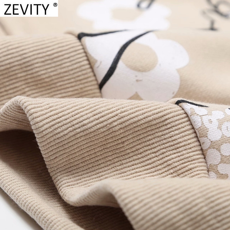 Zevity New 2021 Γυναικεία μόδα Beauty Girls Print Casual Φούτερ Γυναικείες Πλεκτές κουκούλες Basic O λαιμόκοψη Κομψά πουλόβερ H510