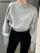 BGTEEVER Casual Patchwork Πουλόβερ Γυναικείες μπλούζες με λαιμόκοψη με μακρύ μανίκι φαρδιά γυναικεία μασίφ πουλόβερ S