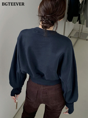 BGTEEVER Casual Patchwork Πουλόβερ Γυναικείες μπλούζες με λαιμόκοψη με μακρύ μανίκι φαρδιά γυναικεία μασίφ πουλόβερ S