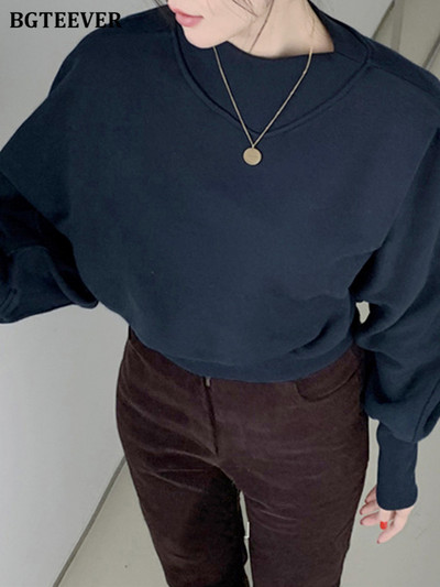 BGTEEVER Casual Patchwork Πουλόβερ Γυναικείες μπλούζες με λαιμόκοψη με μακρύ μανίκι φαρδιά γυναικεία μασίφ πουλόβερ S