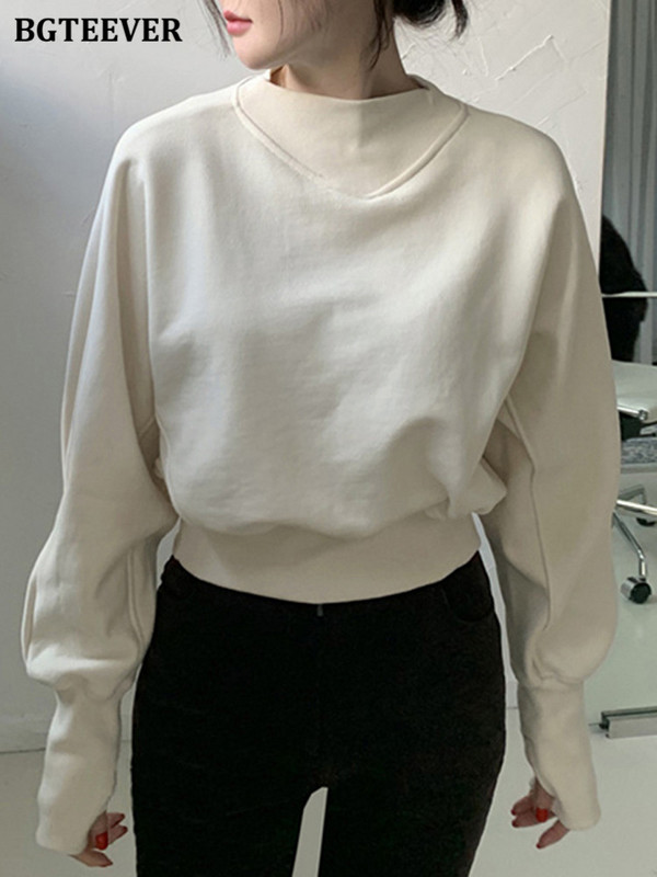 BGTEEVER Casual Patchwork Πουλόβερ Γυναικείες μπλούζες με λαιμόκοψη με μακρύ μανίκι φαρδιά γυναικεία μασίφ πουλόβερ S