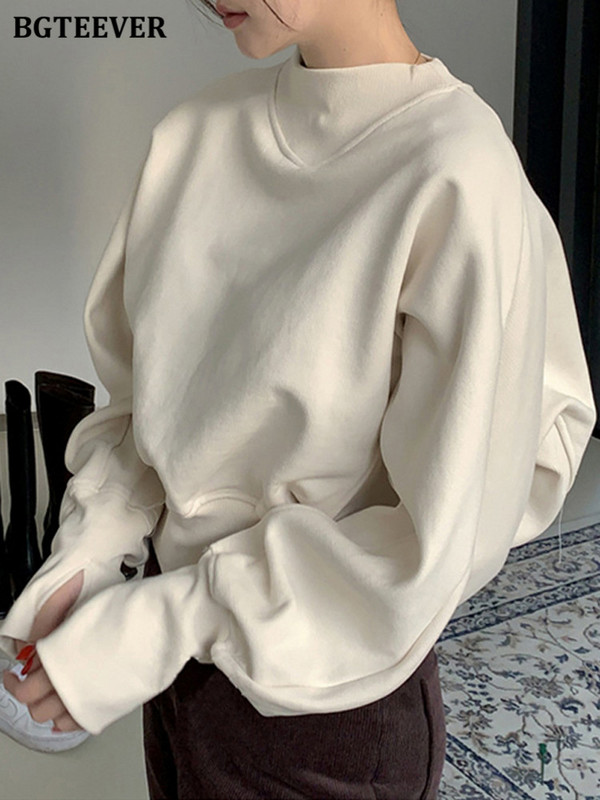 BGTEEVER Casual Patchwork Πουλόβερ Γυναικείες μπλούζες με λαιμόκοψη με μακρύ μανίκι φαρδιά γυναικεία μασίφ πουλόβερ S