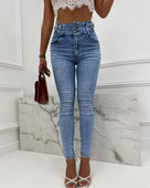 Fashion Jeans Γυναικεία Παντελόνια Πέρλες Διακόσμηση με κουμπιά ψηλή μέση Casual Skinny Slim τζιν για γυναίκες