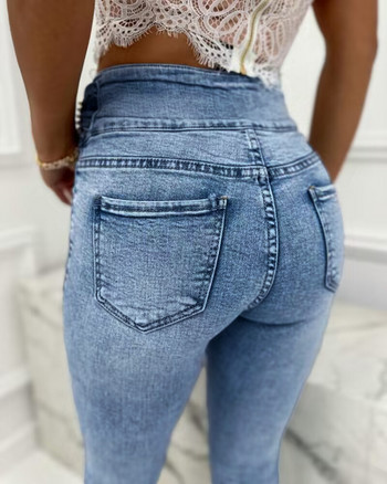 Fashion Jeans Γυναικεία Παντελόνια Πέρλες Διακόσμηση με κουμπιά ψηλή μέση Casual Skinny Slim τζιν για γυναίκες