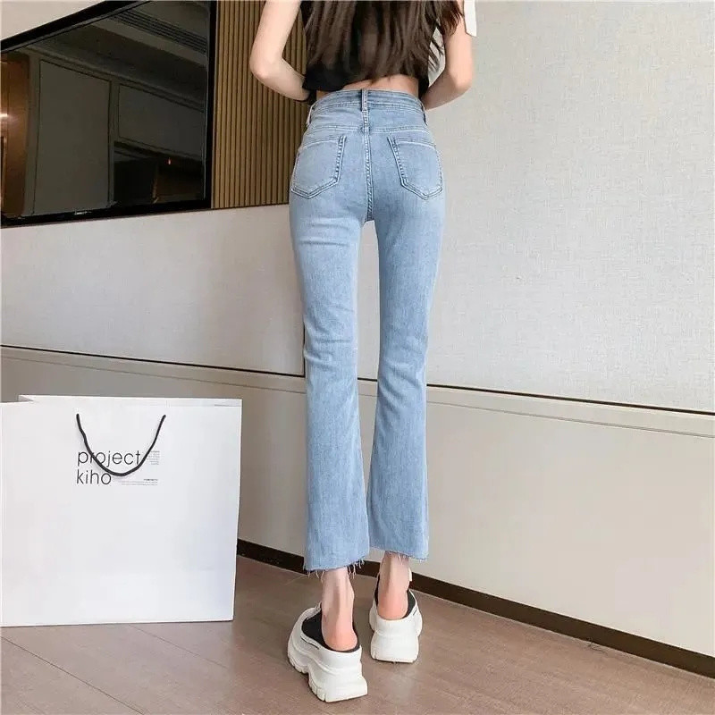 Micro-flared γυναικεία τζιν 2021 Γυναικείο φθινόπωρο Κορεάτικο στιλ με τμήμα οκτώ σημείων Ψηλόμεσο φαρδύ κοφτερό παντελόνι με φαρδιά φαρδιά καλοκαίρι D