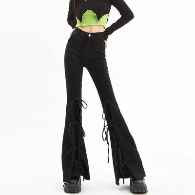 Teksad Vintage pitsilised Slim Teksad Püksid Naiste Sinised Püksid Naiste Pliiatspüksid Täispikad Teksad Naine Bow Casual
