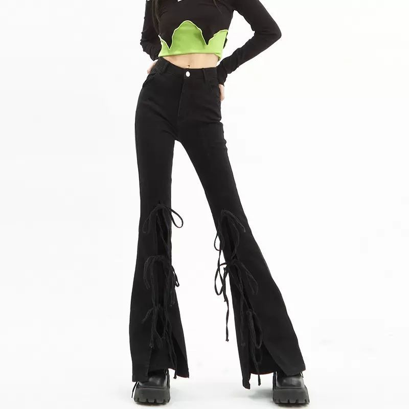 Traperice Vintage Uske traper hlače na vezanje Ženske plave hlače Ženske pencil hlače Pune traperice Ženske mašne Ležerne