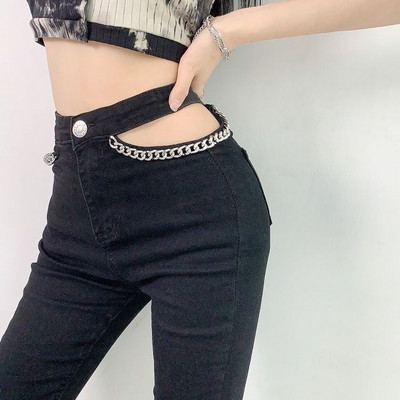 Ανοιχτή μέση με φαρδιά πόδια Λεπτό τζιν Παντελόνι Κορεατικό Stretch Flared Παντελόνι Λευκό μαύρο παντελόνι Ολόσωμο μονόχρωμο, καθημερινό γυναικείο τζιν Flare