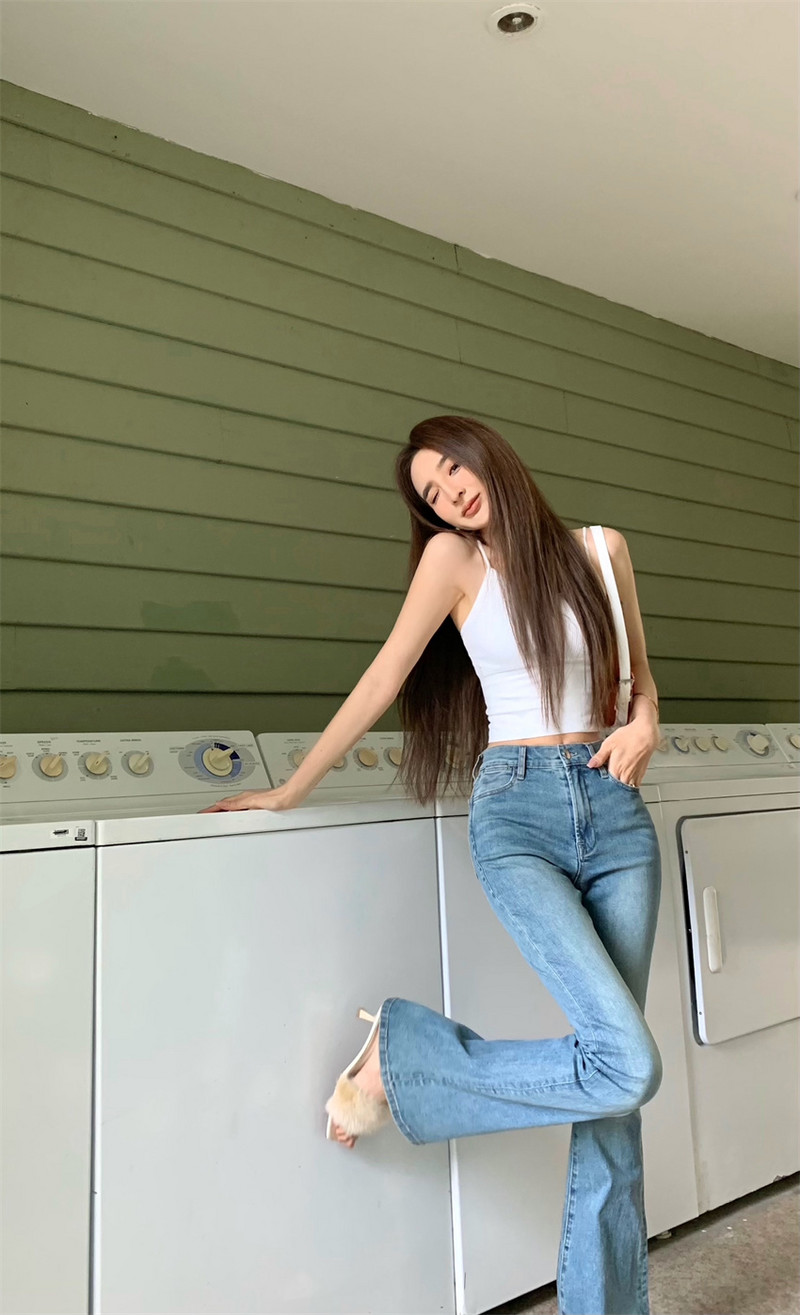 Γυναικεία ενδύματα παντελόνια Σκούρο μπλε Άνοιξη Καλοκαιρινό Vintage Τζιν 2023 Νέα μοντέρνα ψηλόμεση λεπτή ανοιχτόχρωμη καθημερινή παντελόνα Γυναικεία