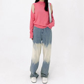 Naiste rõivad 2022. aasta kevadsügise disainiga teksad naistele, kõrge vöökohaga laia säärega püksid Moodsad lipsuvärvid täispikad teksad naistele